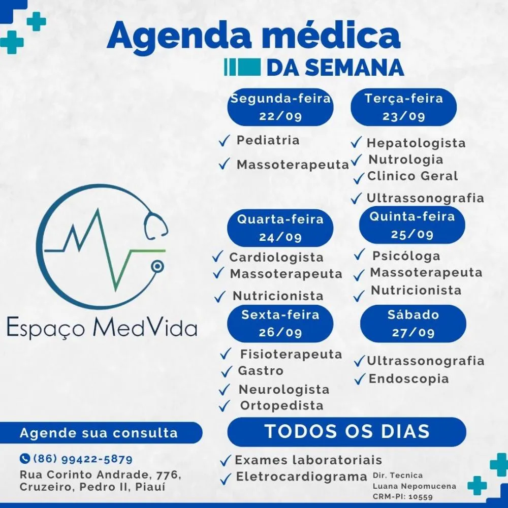 Confira a agenda semanal do Espaço MedVida!