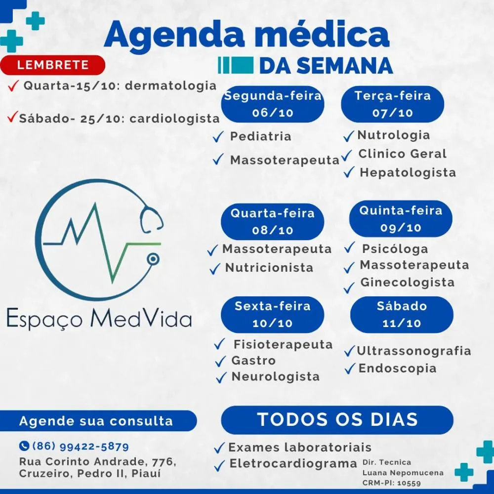 Espaço MedVida: confira os atendimentos desta semana e agende sua consulta!