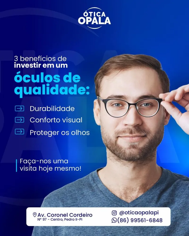 Conforto, qualidade e estilo em óculos é na Ótica Opala em Pedro II!