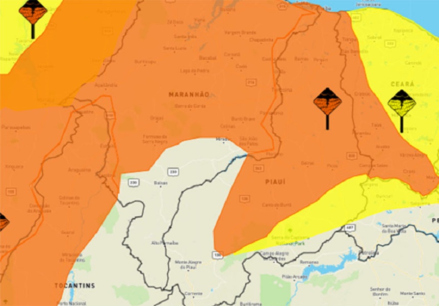 Parte do Piauí permanece em alerta laranja para chuvas intensas, diz Inmet