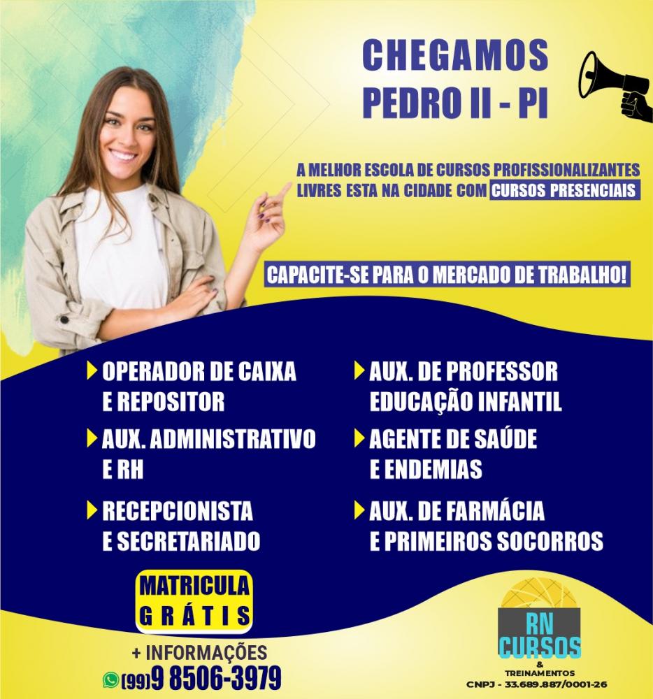 ÚLTIMO DIA: RN Cursos e Treinamentos oferece cursos profissionalizantes, totalmente presenciais, em Pedro II; matricule-se já!