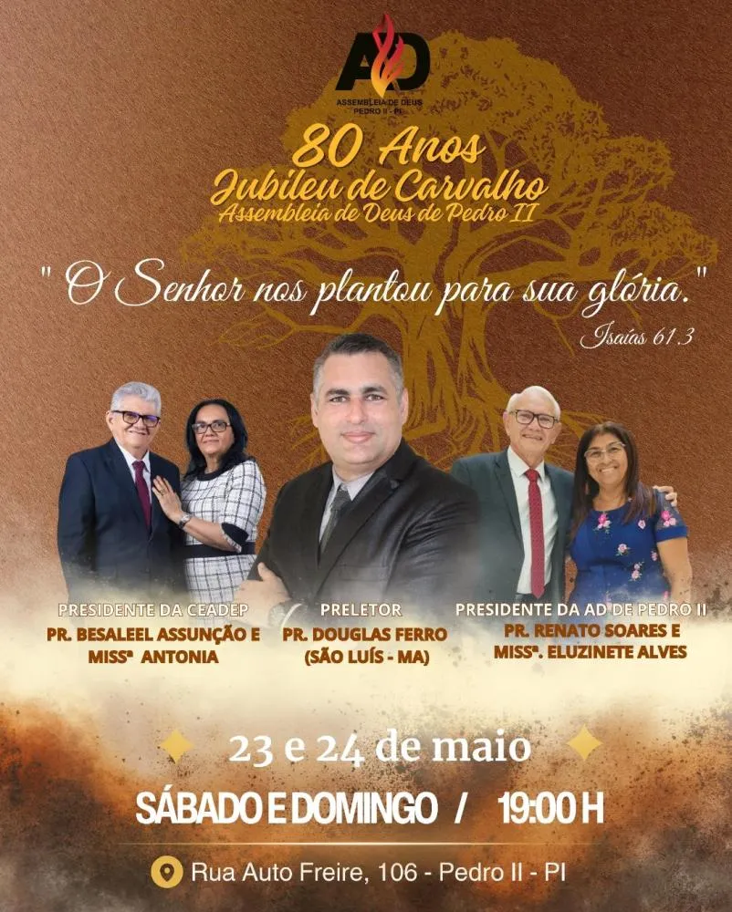 Assembleia de Deus realiza celebração pelos 80 anos de fundação em Pedro II