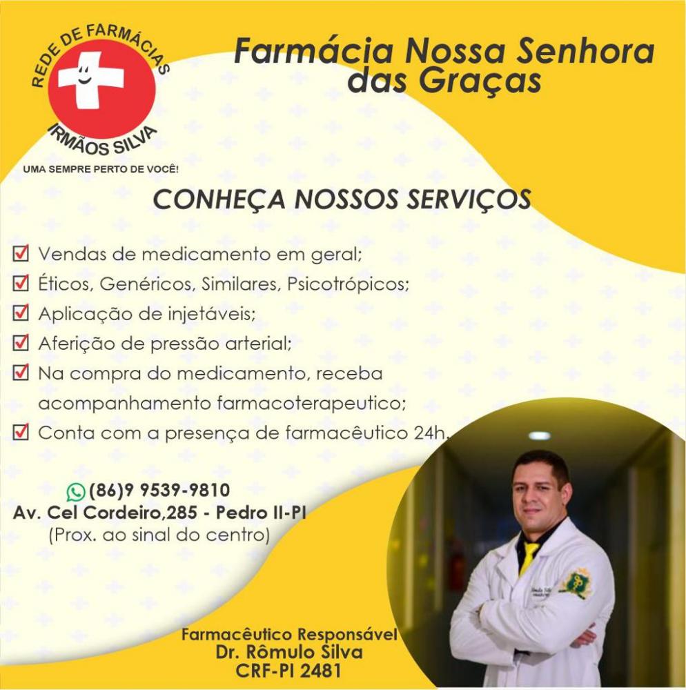 Farmácia Nossa Senhora das Graças, da Rede de Irmãos Silva, conta com atendimento sempre perto de você! Venha conferir! 