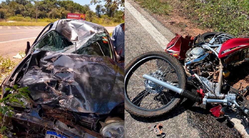 Homem morre e outras duas pessoas ficam feridas em grave colisão envolvendo carro e moto na zona rural de Pedro II