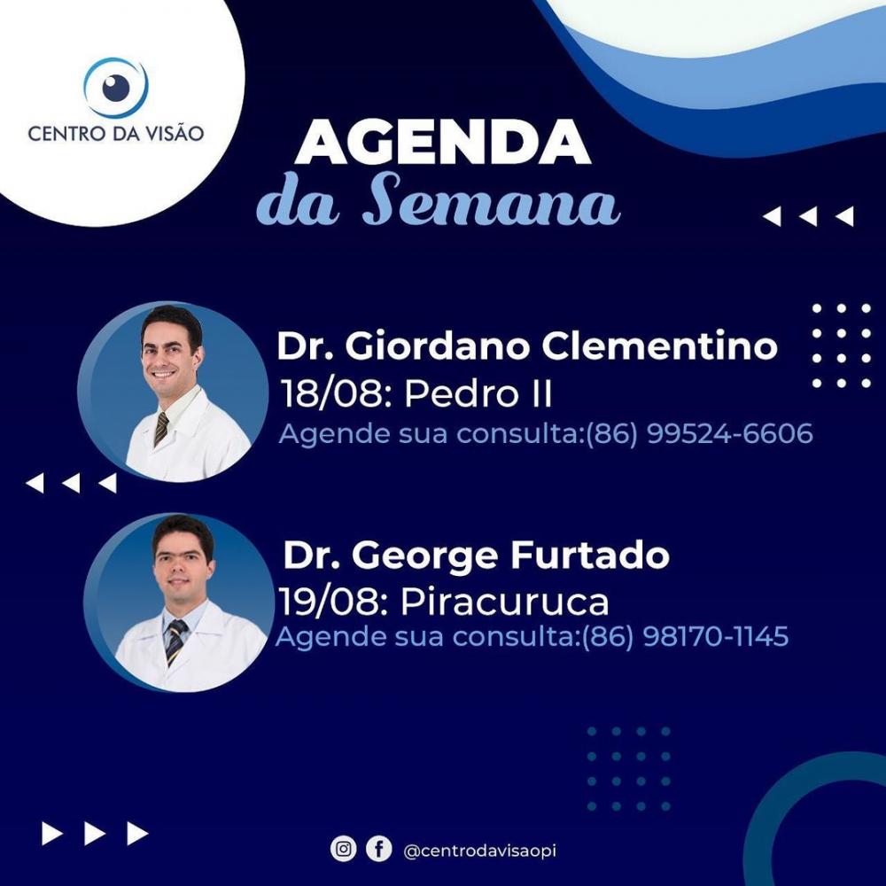Veja a agenda da semana no Centro da Visão; marque já a sua consulta!