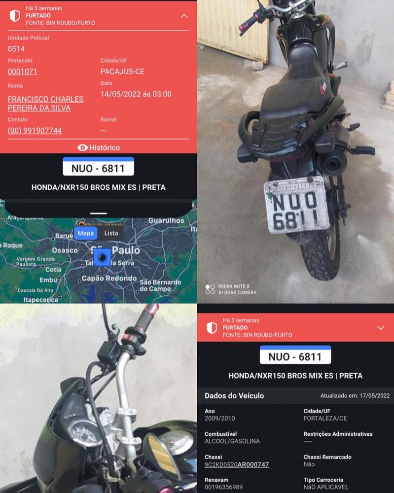 Moto bros roubada no Ceará é recuperada em Pedro II 