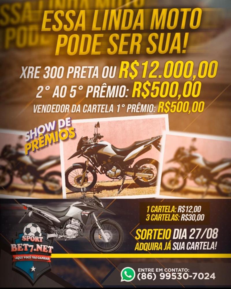 Participe do Show de Prêmios da @sportbet7.net e concorra ao sorteio de uma XRE 300; confira!
