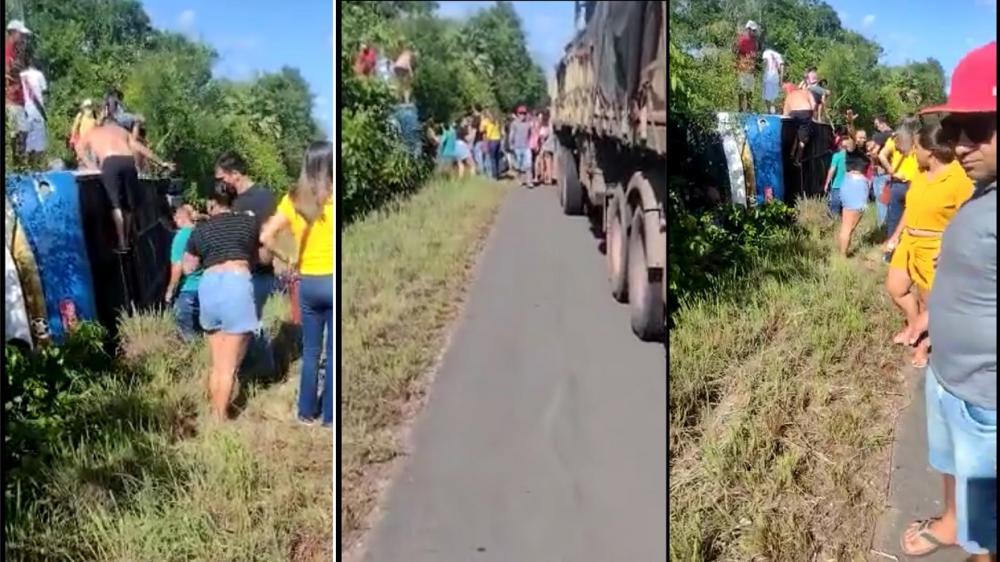 Ônibus que saiu de Pedro II com destino a Teresina tomba na BR-343, próximo de Altos/PI 