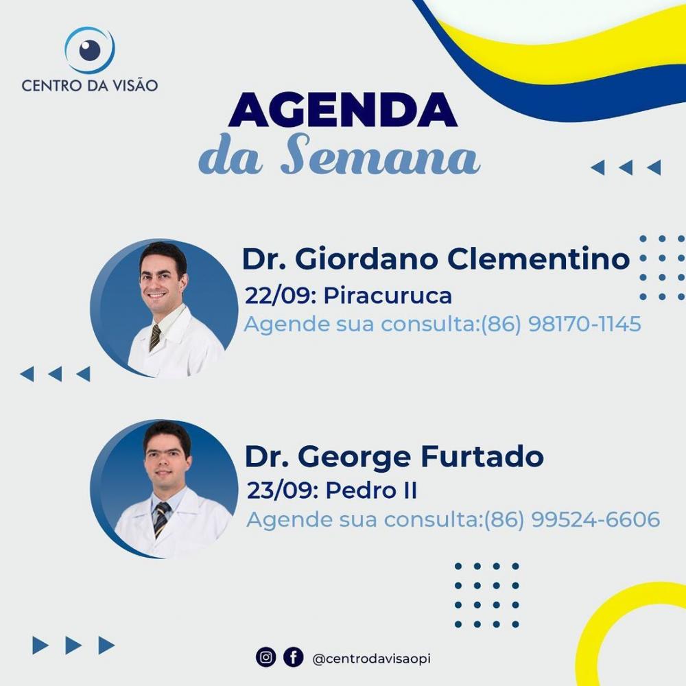 Veja a agenda da semana no Centro da Visão de Pedro II; marque já a sua consulta!