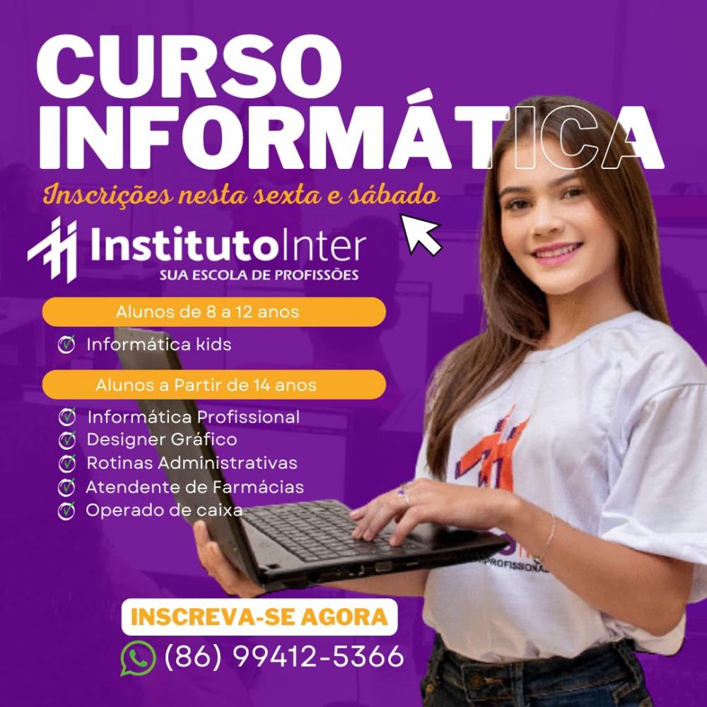 Inscrições abertas para bolsas de estudos em cursos de informática básica, oferecidas pelo Instituto Inter em Pedro II