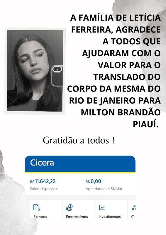 Família de adolescente falecida no RJ agradece doações que cobriram despesas do traslado do corpo ao Piauí