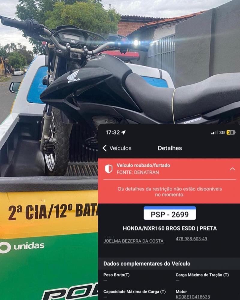 Polícia de Milton Brandão apreende moto roubada após receptador tentar negociá-la com vendedor de loja de veículos