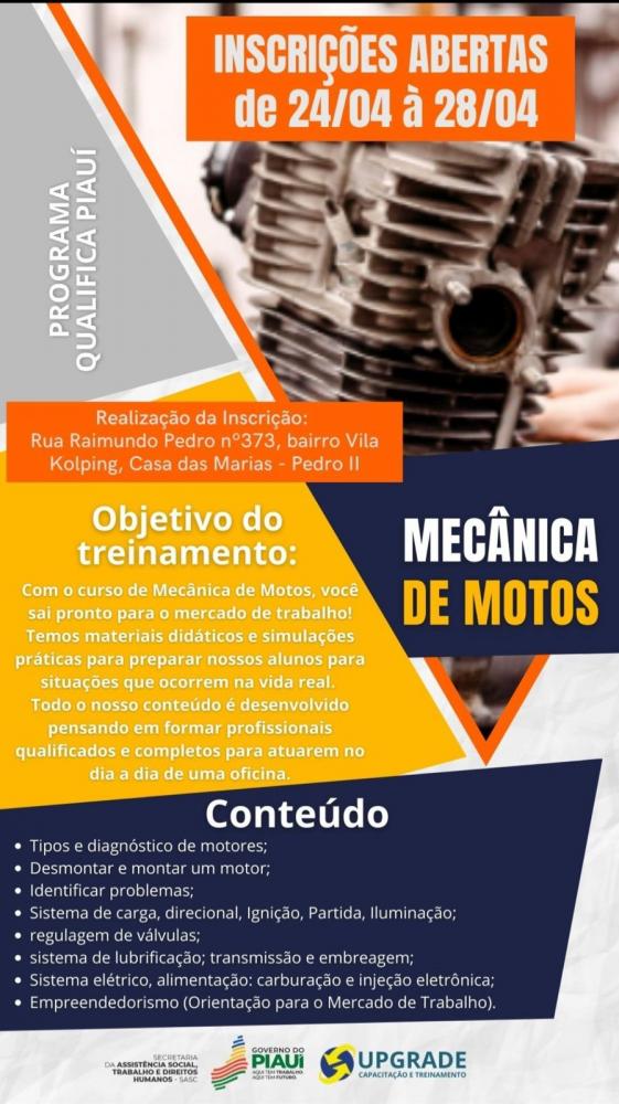 Inscrições gratuitas abertas para o Curso de Mecânica de Motos destinado a mulheres em Pedro II