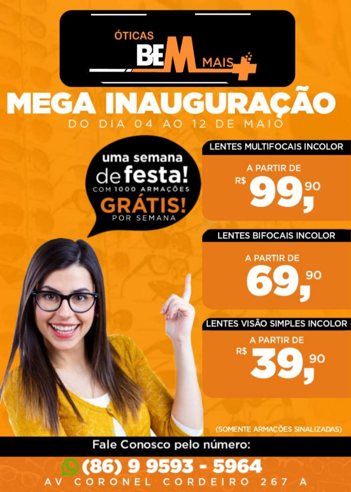 Vem aí a Mega Inauguração da Ótica Bem Mais em Pedro II; Uma semana de festa com promoções imperdíveis!