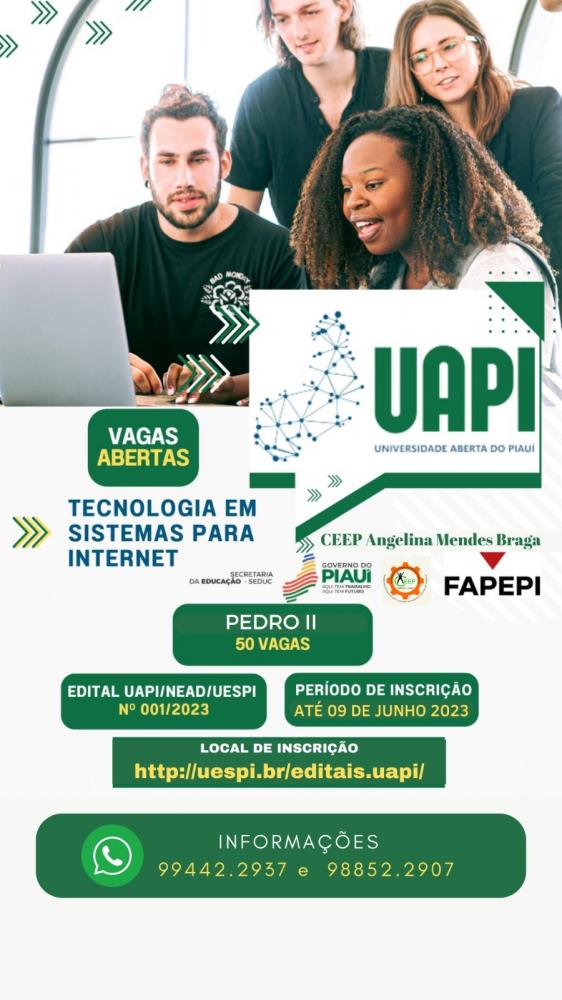 Atenção: Inscrições prorrogadas para o Curso Superior em Sistemas para Internet em Pedro II, com 50 vagas disponíveis!