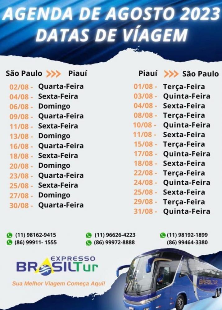 Viagens entre Piauí a São Paulo com conforto e segurança é com a Brasil Tur!