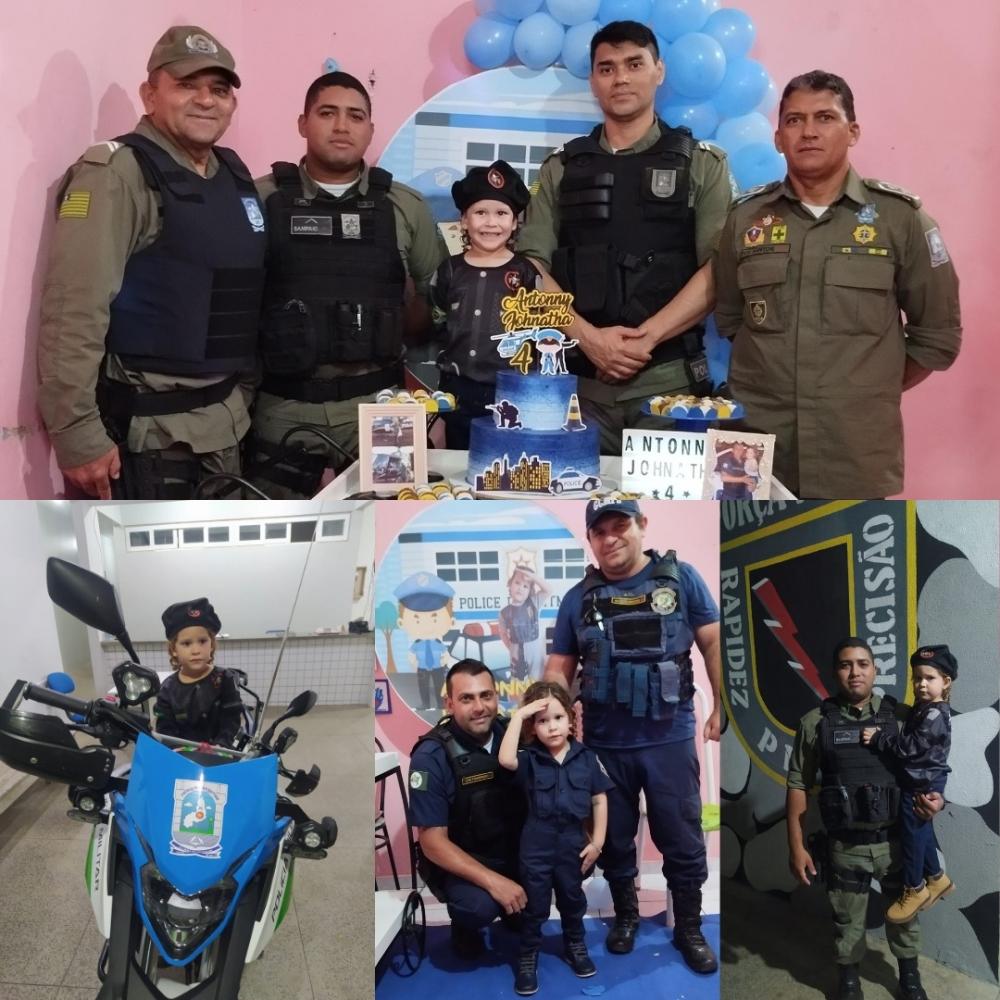 Menino de 4 anos, admirador da Polícia, é presenteado com uniforme e surpreendido com a visita de Policiais e GCM’s em Pedro II
