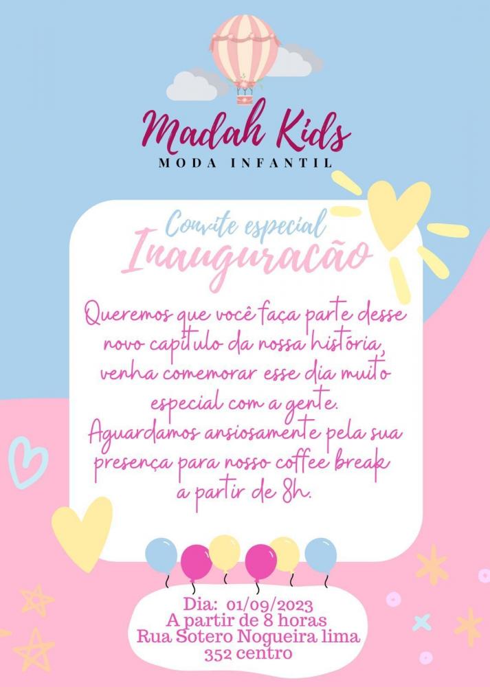 Venha Conferir a Grande Inauguração da Loja Madah Kids Moda Infantil: 15% de Desconto em Todos os Produtos! Não Perca!