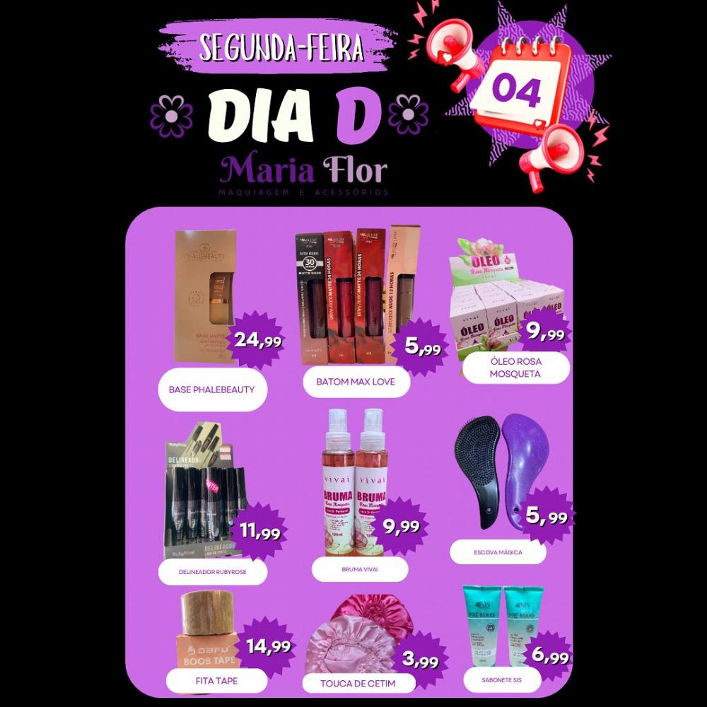 Venha aproveitar o Dia D da Loja Maria Flor nesta segunda-feira (04), promoções imperdíveis em diversos itens, confira!