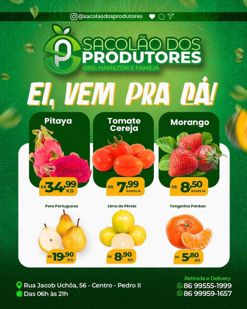 Venha para o no Sacolão dos Produtores e escolha o que há de melhor em frutas e verduras em Pedro II!
