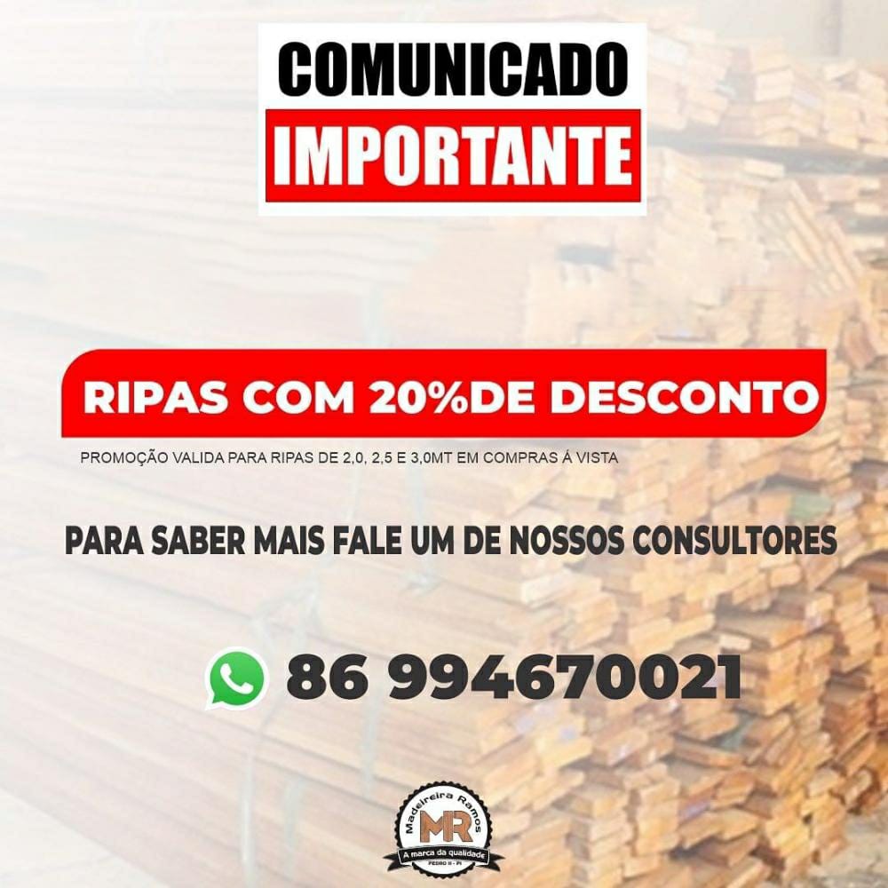 Economize 20% em ripas para sua construção na Madeireira Ramos!