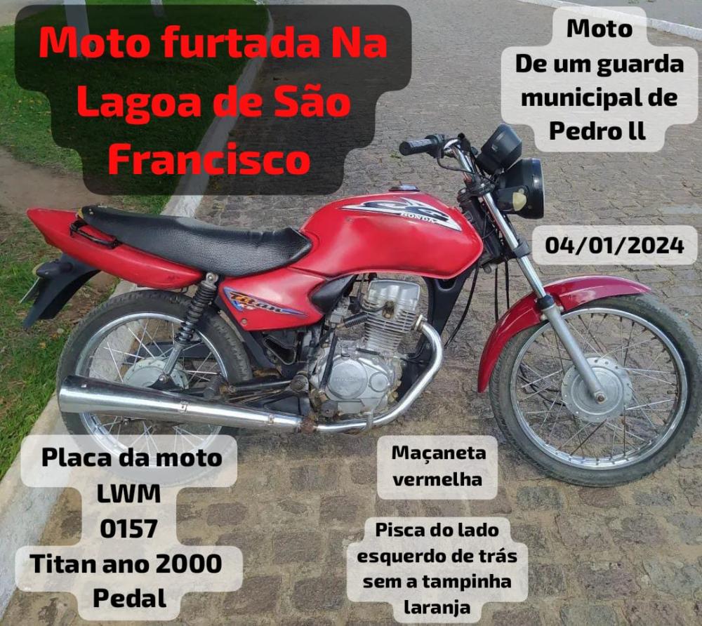 Moto é furtada nesta quinta-feira (04) em Lagoa de São Francisco