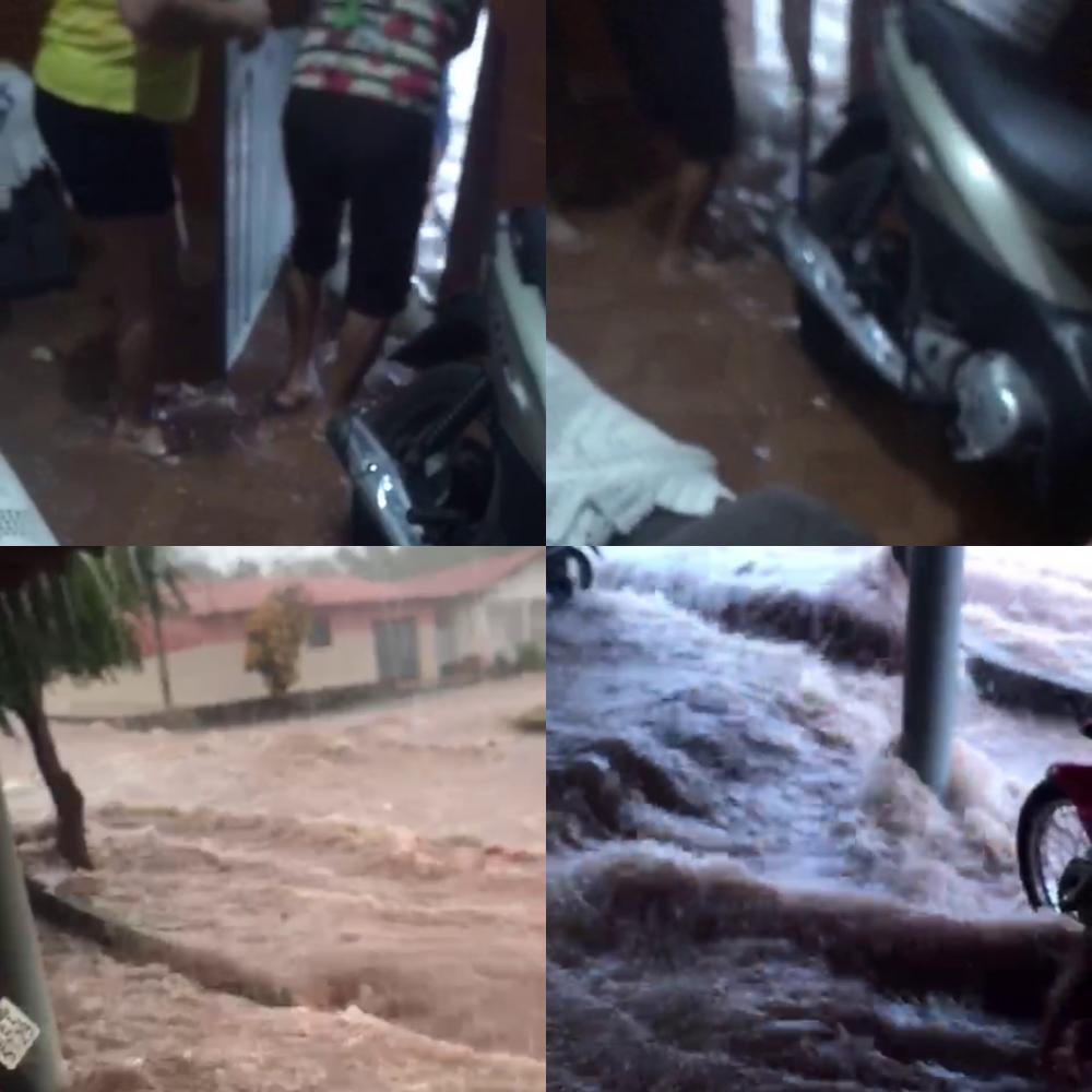 Casas ficam alagadas após chuva forte em Pedro II