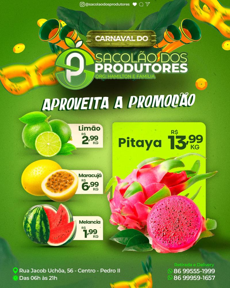 Encontre a melhor seleção de frutas e verduras de Pedro II no sacolão dos produtores!