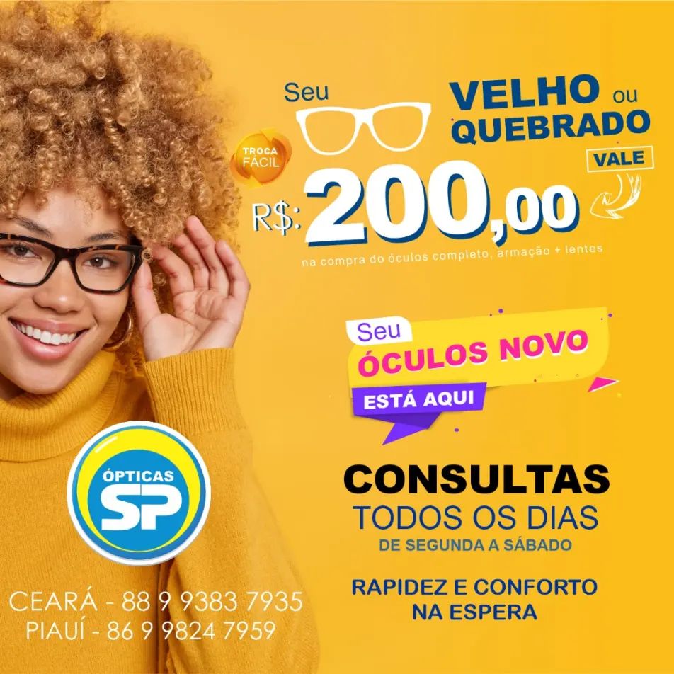 Garanta seus óculos novos com R$200 de desconto nas Ópticas São Paulo de Pedro II!