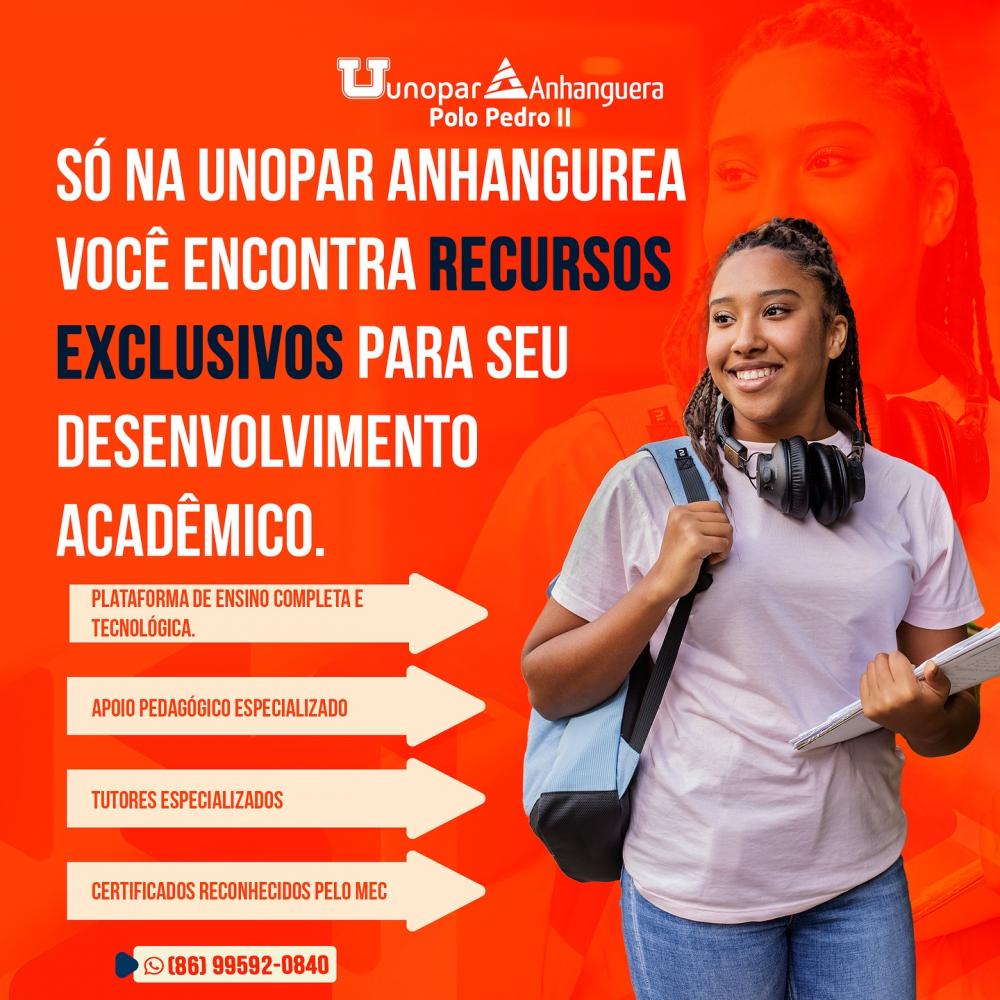 Seu diploma de ensino superior está mais próximo do que você imagina com EAD da Unopar/Anhanguera Polo Pedro II!