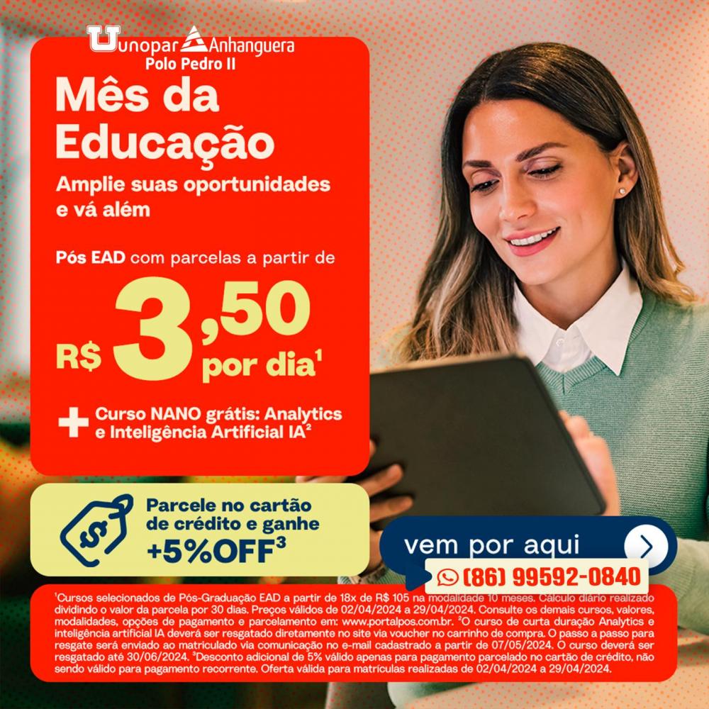 Conquiste sua pós-graduação com condições especiais na Unopar/Anhanguera Polo Pedro II!
