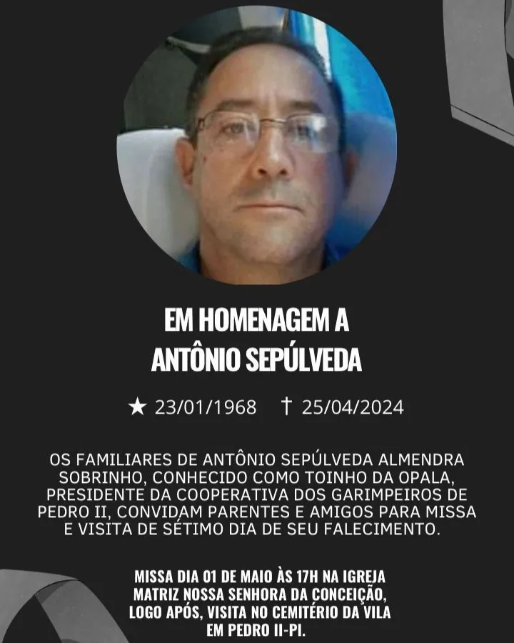 Família convida para missa de sétimo dia em memória de Antônio Sepúlveda