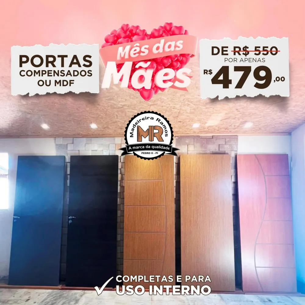 Garanta o presente perfeito para sua mãe na Madeireira Ramos: portas internas com um desconto especial!