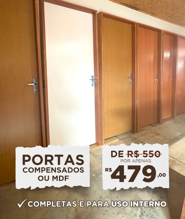 Promoção especial da Madeireira Ramos: Portas internas em Compensado ou MDF por apenas R$479!