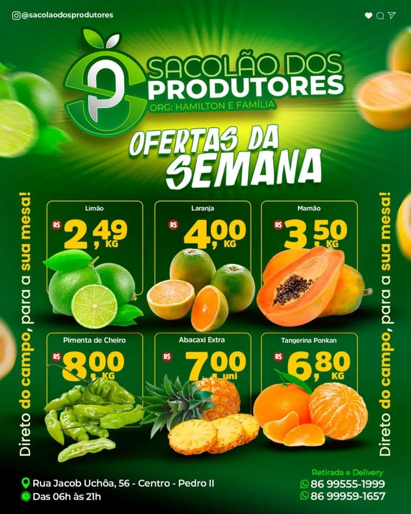 Venha aproveitar as ofertas da semana no Sacolão dos Produtores de Pedro II!