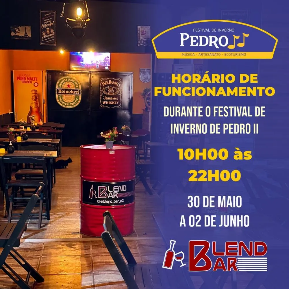 Nesse Festival de Inverno o Blend Bar estará aberto para almoço, venha saborear a melhor comida da região!