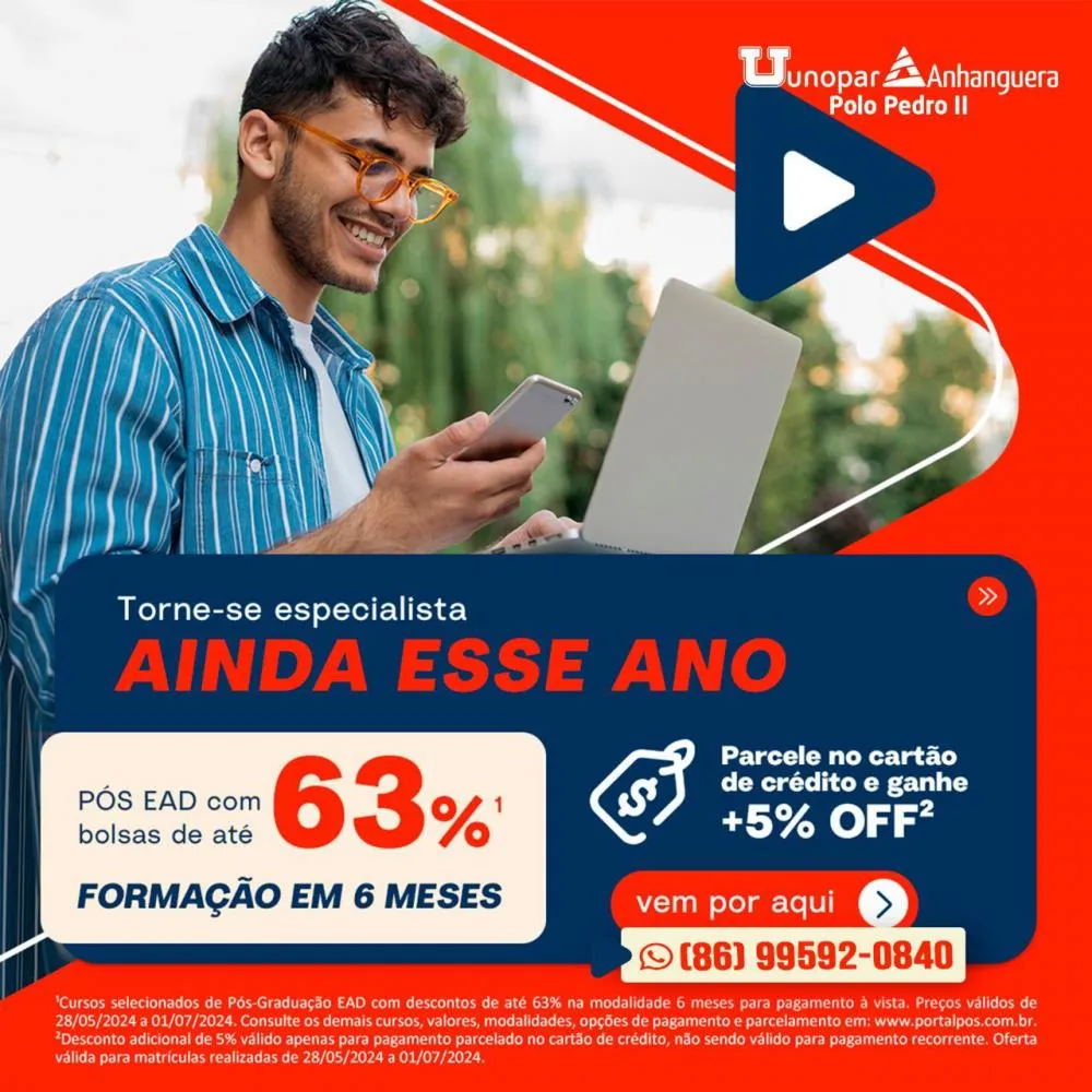 Conquiste sua pós-graduação ainda este ano, matricule-se na Unopar/Anhanguera Polo Pedro II!