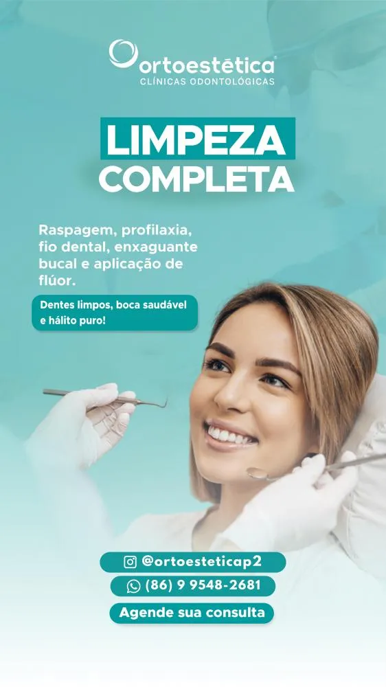 Cuide da sua saúde bucal, agende já a sua limpeza dental completa na Ortoestética de Pedro II!