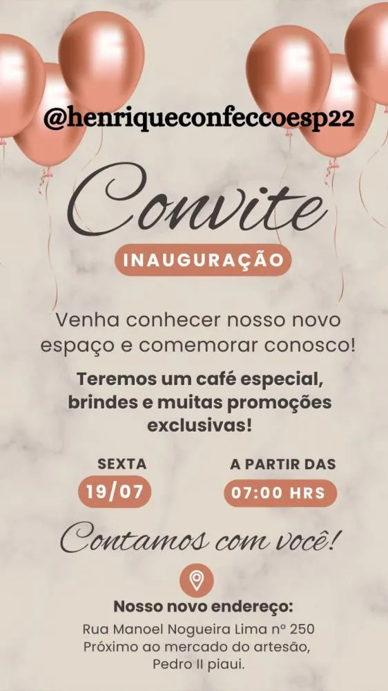 Vem aí, a grande inauguração da nova Loja Henrique Confecções em Pedro II!