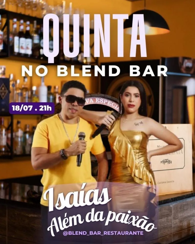 Venha para a Quinta do Blend Bar com show ao vivo de Isaías Além da Paixão, não perca!