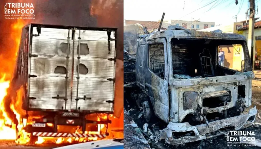 Caminhão carregado com drogas é incendiado em frente à Delegacia da Polícia Civil de Castelo do Piauí