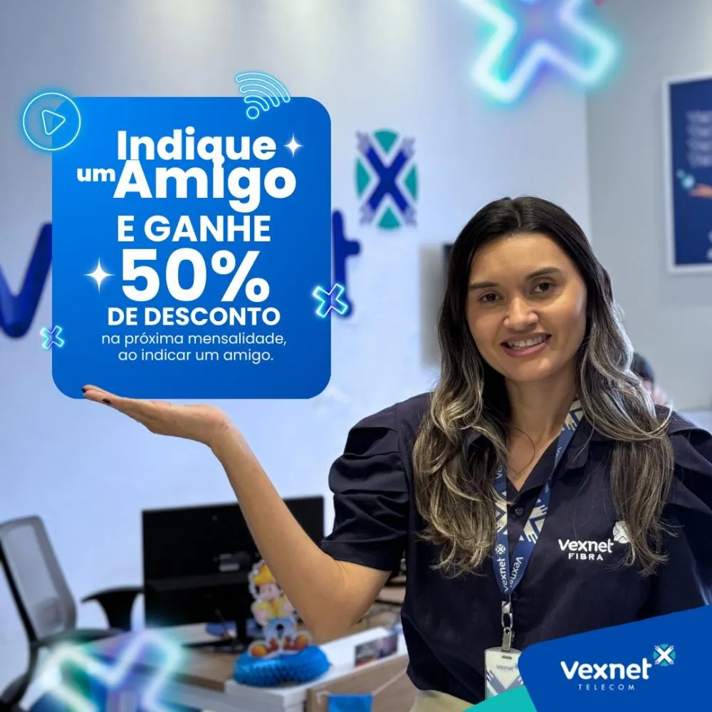 Traga um amigo para a Vexnet e garanta 50% de desconto na sua próxima mensalidade!