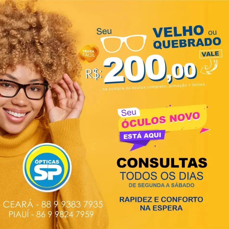 Garanta seus óculos novos com R$200 de desconto nas Ópticas São Paulo de Pedro II!