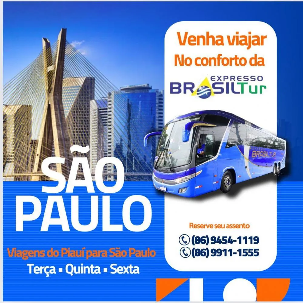 Viagens entre Piauí e São Paulo com conforto e segurança é com a Brasil Tur!