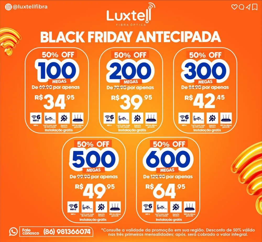 Internet Rápida com 50% de Desconto na Black Friday Antecipada da Luxtell!