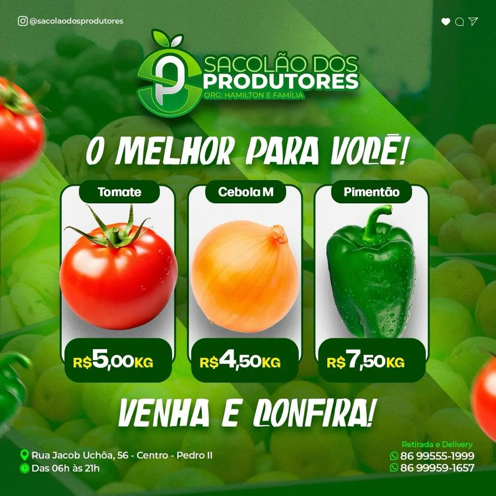 Aproveite as ofertas do Sacolão dos Produtores e leve qualidade para sua mesa pelo melhor preço de Pedro II!