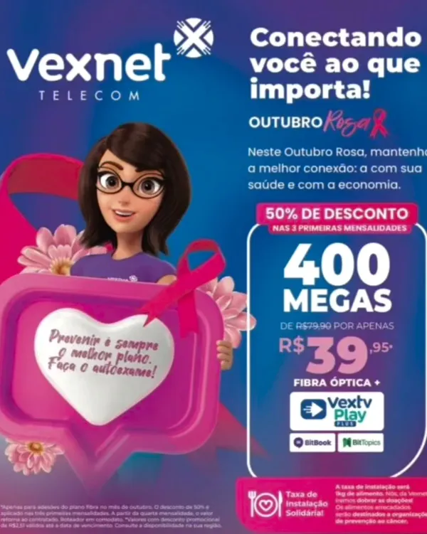 Aproveite a Promoção de Outubro Rosa da Vexnet: Internet de 400Mb por R$ 39,95!