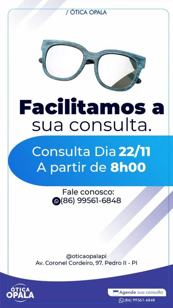 Agende já a sua consulta na Ótica Opala de Pedro II e cuide bem da saúde da sua visão!
