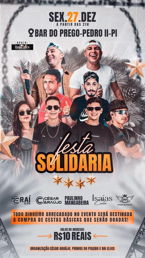 Venha curtir a última sexta-feira do ano com muita música boa e diversão na Festa Solidária do Bar do Prego em Pedro II!
