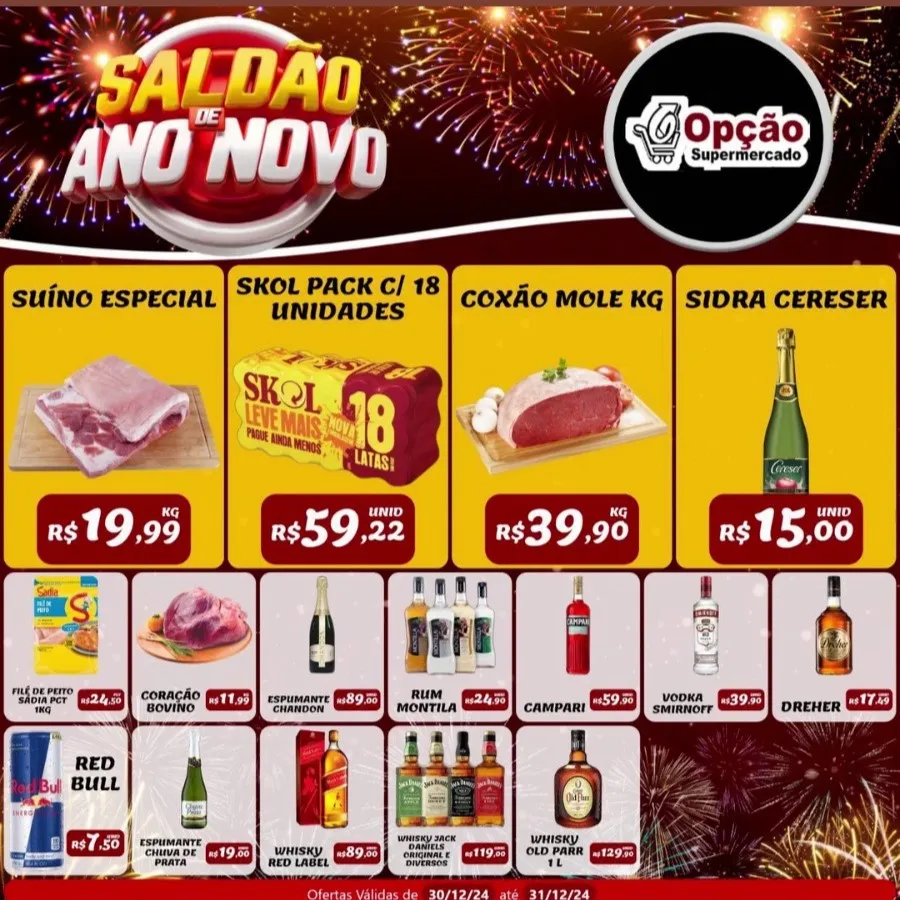 Aproveite as ofertas imperdíveis do Saldão de Ano Novo do Opção Supermercado e economize de verdade no seu Réveillon! 